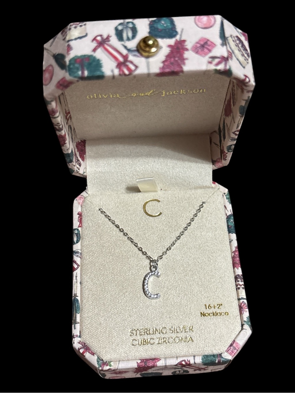 Olivia and Jackson Sterling Silver 'C' Initial Necklace with CZ - Silver